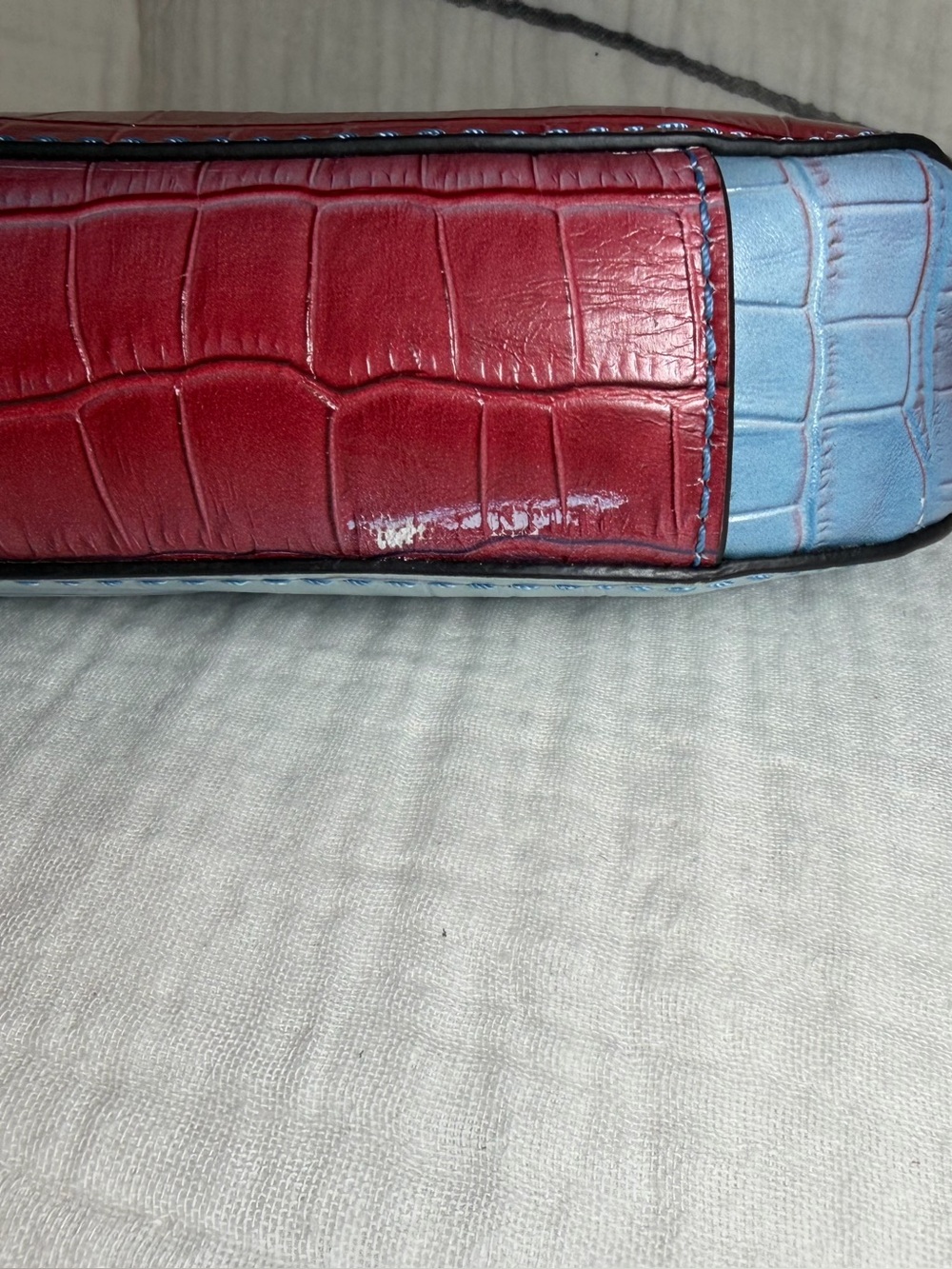 Vince Camuto Irine Small Shoulder Bag Blue and Red Ombré Croco Leather - Picture 7 of 12
